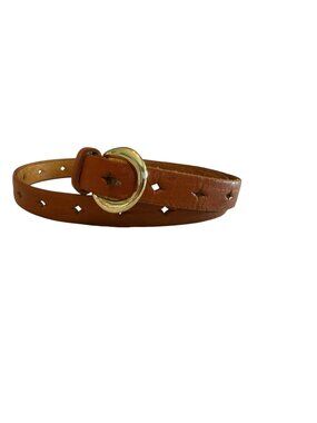 Vintage Skinny Boho Leather Belt With Diamond Cutouts And Gold Buckle Girls